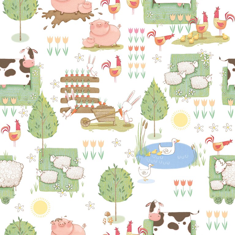 Artisan G78377 Non Woven White, Green & Brown Kids Wallpaper for Kids and Teens Room