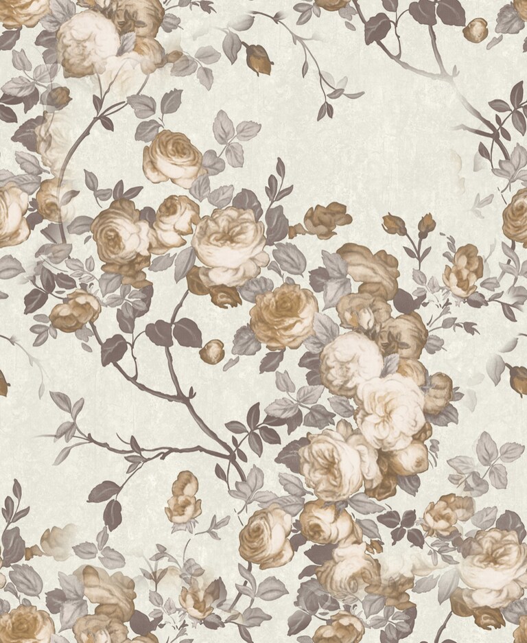 Artisan VD20007-4 Non Woven White & Brown Floral Wallpaper for Bedroom & Living room