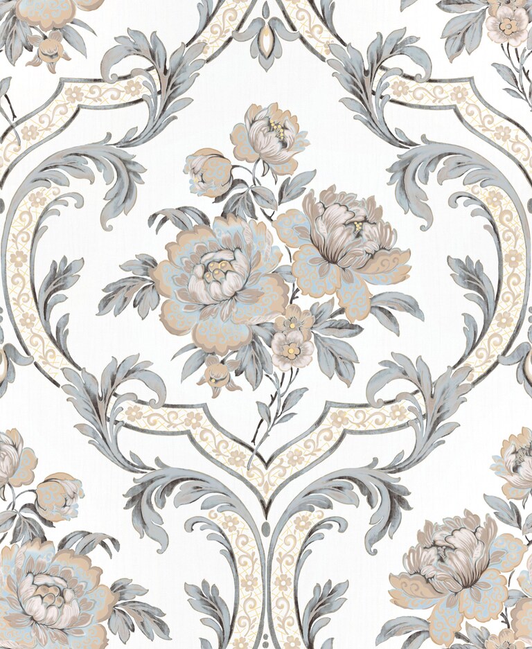 Artisan VD20010-4 Non Woven White & Grey Floral Wallpaper for Bedroom & Living room