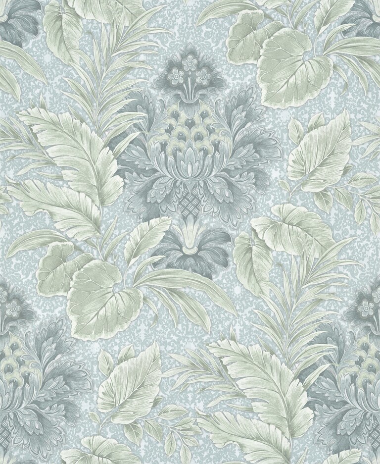 Artisan VD20011-3 Non Woven Blue & Green Damask Wallpaper for Bedroom & Living room