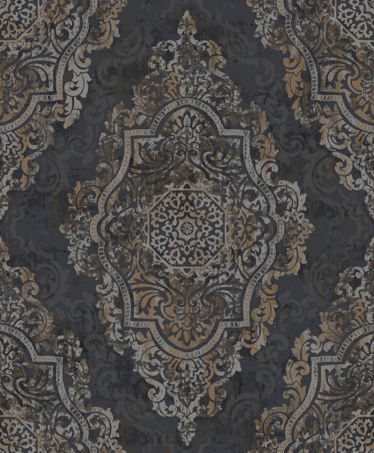 Artisan WG14007-3 Non Woven Black & Gold Damask Wallpaper for Bedroom & Living room