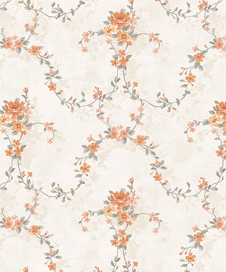 Excel 81182-3 Vinyl with Paper Back White & Orange Floral Wallpaper for Bedroom & Living room