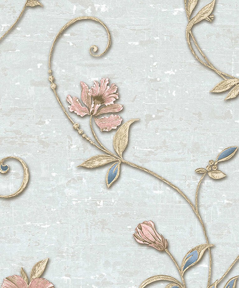Excel 82042-4 Vinyl with Paper Back Blue Pink Floral Wallpaper for Bedroom & Living room