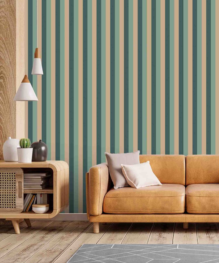 Excel 1827-4 Vinyl with Paper Back Green & Pink Vertical Stripes Wallpaper for Bedroom & Living Room