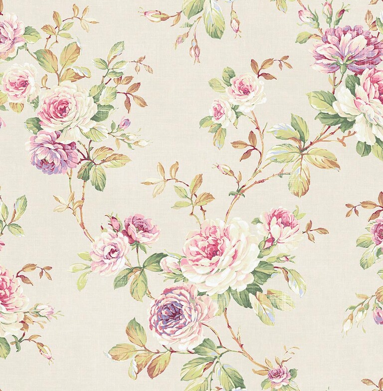 Marshalls INS 201 Non Woven Ivory & Pink Floral Wallpaper for Bedroom & Living Room