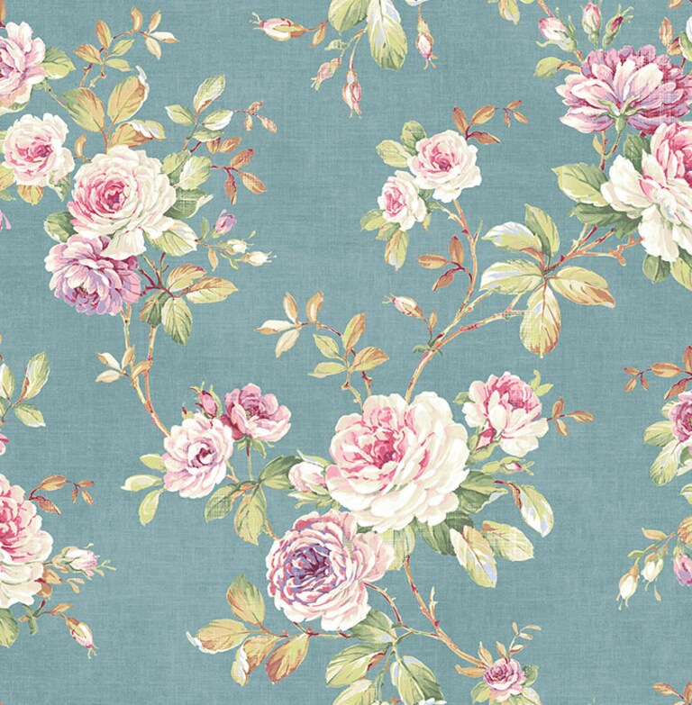 Marshalls INS 202 Non Woven Blue, Pink & Green Floral Wallpaper for Bedroom & Living Room