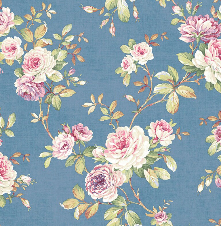 Marshalls INS 203 Non Woven Blue & Pink Floral Wallpaper for Bedroom & Living Room