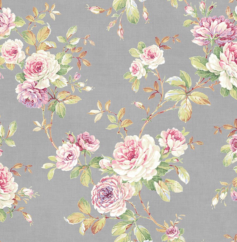 Marshalls INS 204 Non Woven Grey & Pink Floral Wallpaper for Bedroom & Living Room