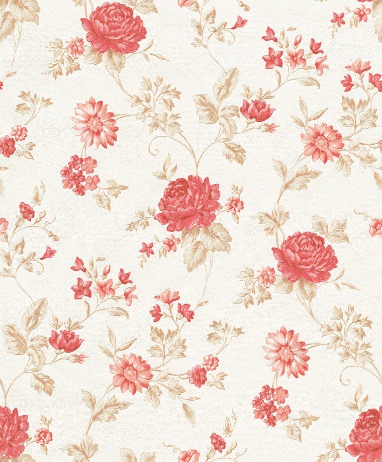 Marshalls INS 205 Non Woven Ivory, Gold & Red Floral Wallpaper for Bedroom & Living Room