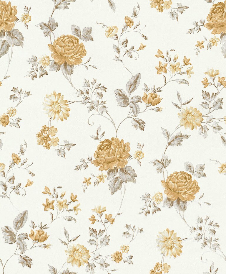 Marshalls INS 206 Non Woven Ivory, Yellow & Gold Floral Wallpaper for Bedroom & Living Room