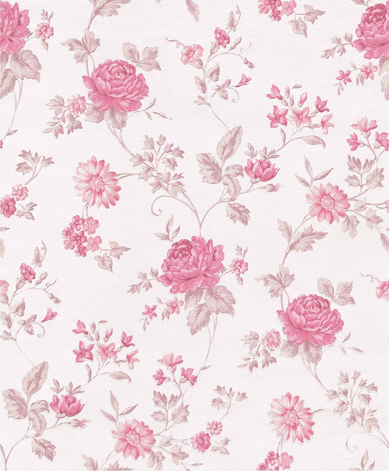 Marshalls INS 207 Non Woven Beige & Pink Floral Wallpaper for Bedroom & Living Room