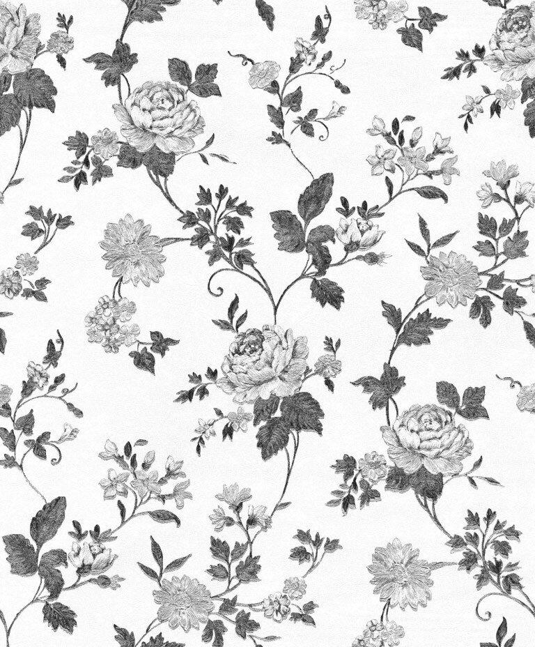 Marshalls INS 208 Non Woven Black, Grey & White Floral Wallpaper for Bedroom & Living Room