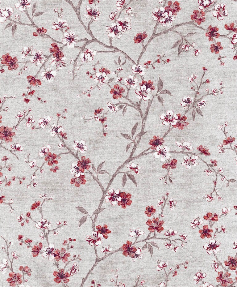 Marshalls INS 210 Non Woven Grey & Red Floral Wallpaper for Bedroom & Living Room