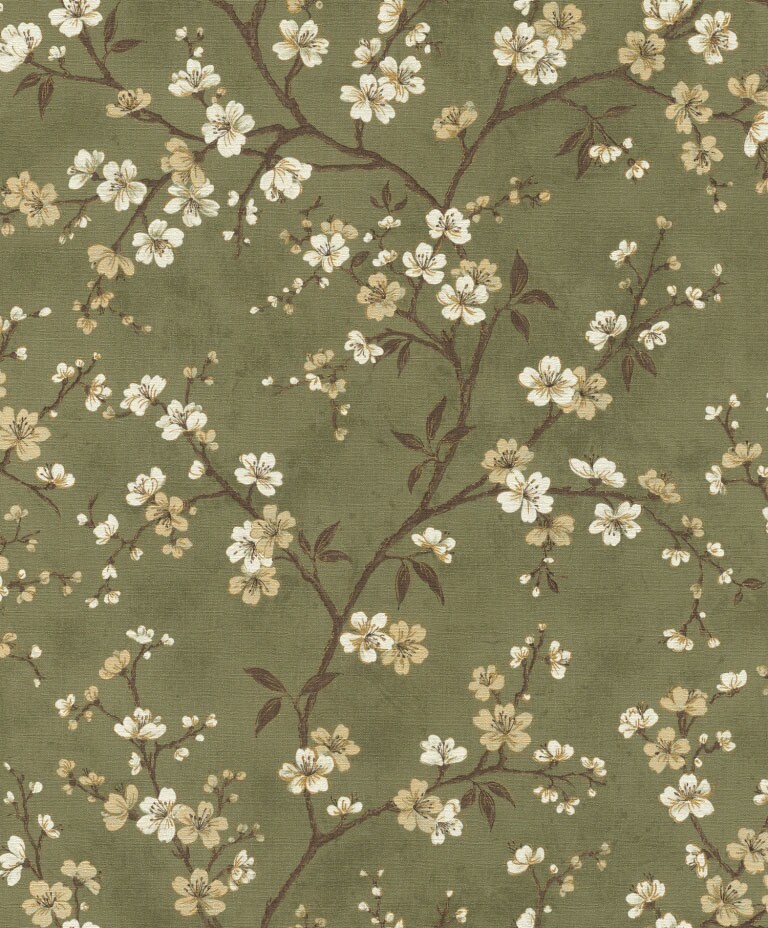 Marshalls INS 213 Non Woven Ivory & Green Floral Wallpaper for Bedroom & Living Room