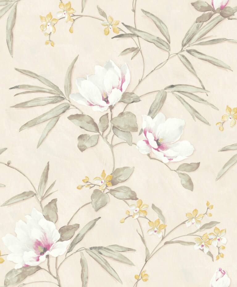 Marshalls INS 216 Non Woven Ivory & Yellow Floral Wallpaper for Bedroom & Living Room