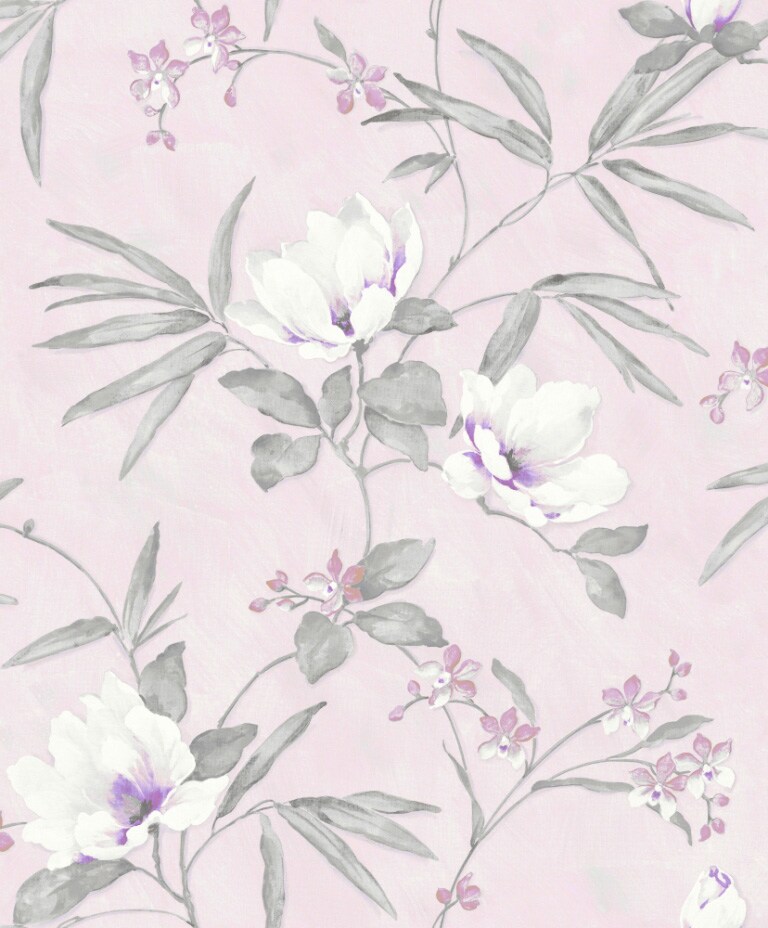 Marshalls INS 218 Non Woven Grey, Purple, White & Pink Floral Wallpaper for Bedroom & Living Room