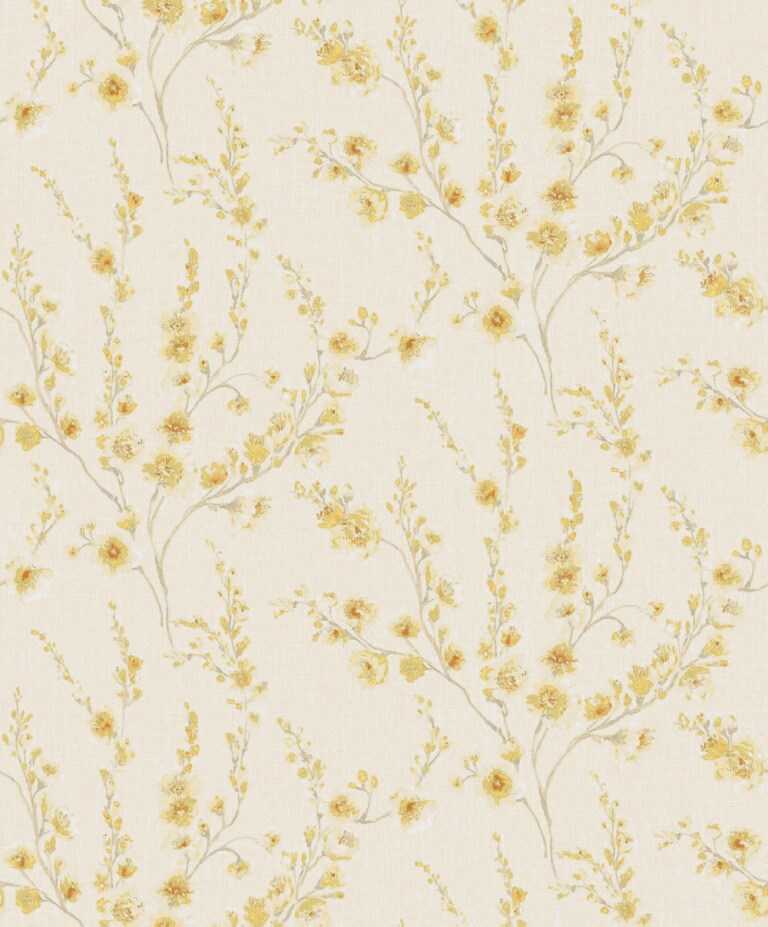 Marshalls INS 223 Non Woven Ivory, Yellow & Gold Floral Wallpaper for Bedroom & Living Room