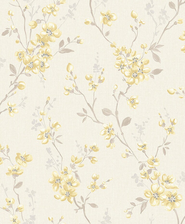 Marshalls INS 226 Non Woven Ivory & Yellow Floral Wallpaper for Bedroom & Living Room