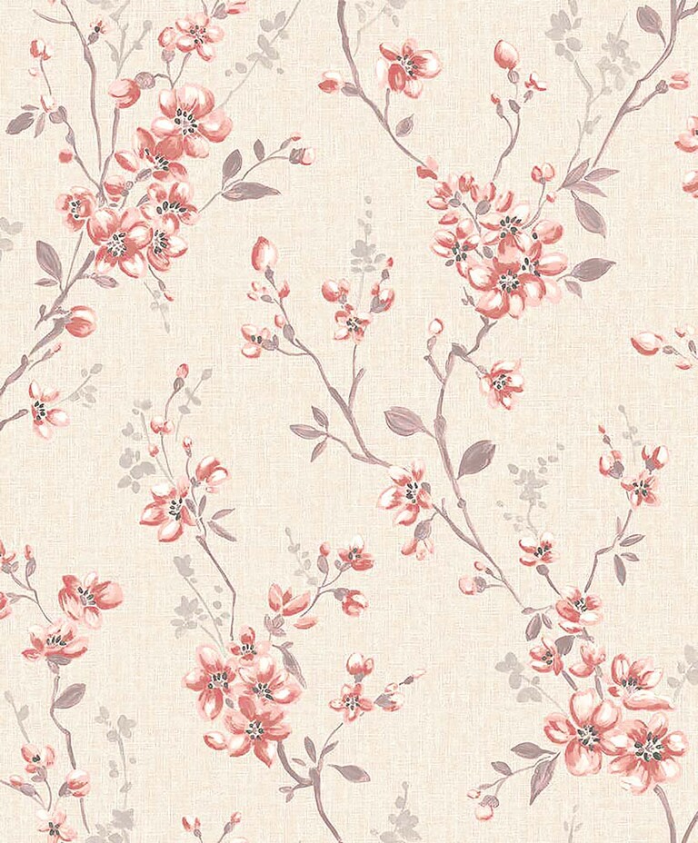 Marshalls INS 227 Non Woven Beige & Red Floral Wallpaper for Bedroom & Living Room