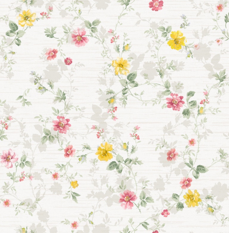 Marshalls INS 229 Non Woven White, Yellow & Red Floral Wallpaper for Bedroom & Living Room