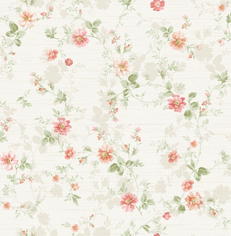 Marshalls INS 230 Non Woven Ivory, Red & Green Floral Wallpaper for Bedroom & Living Room