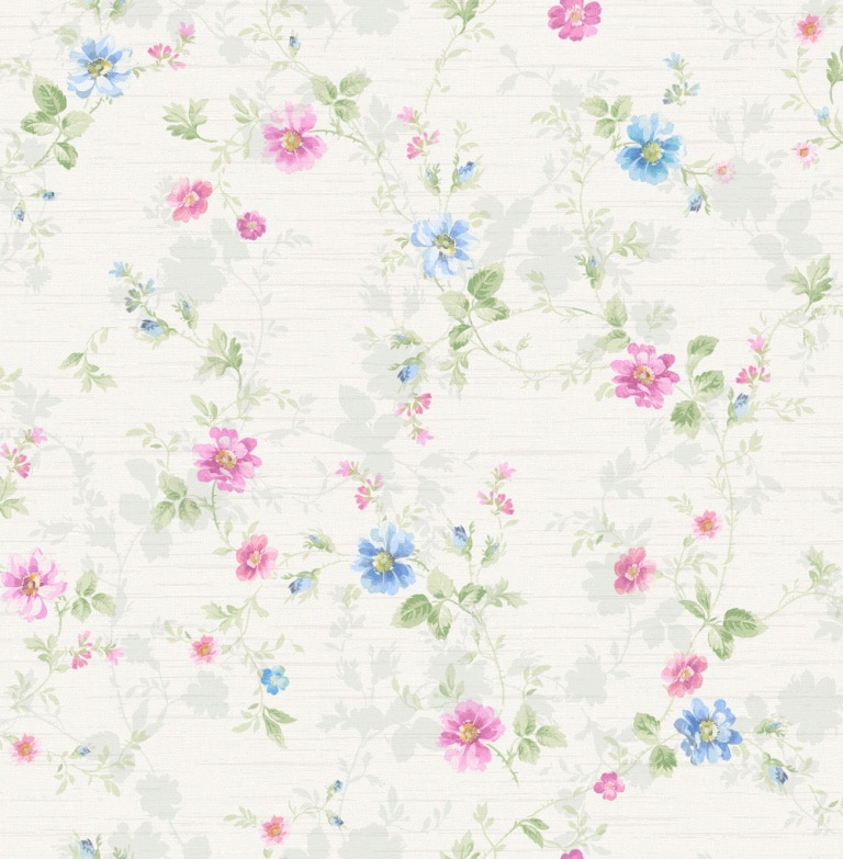 Marshalls INS 231 Non Woven Blue, Ivory, Pink & Green Floral Wallpaper for Bedroom & Living Room