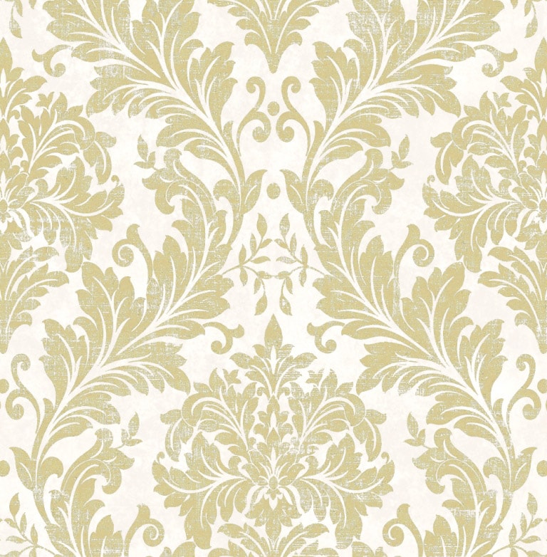 Marshalls INS 232 Non Woven White, Ivory, Yellow & Gold Damask Wallpaper for Bedroom & Living Room