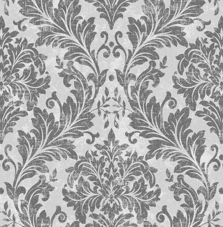 Marshalls INS 235 Non Woven Black, Grey & White Damask Wallpaper for Bedroom & Living Room