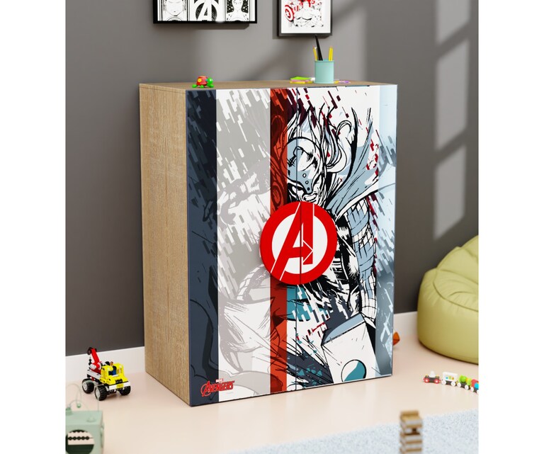 Boingg Avengers Engineered Wood Kids Storage Cabinet with Double Door in Multi Colour 2